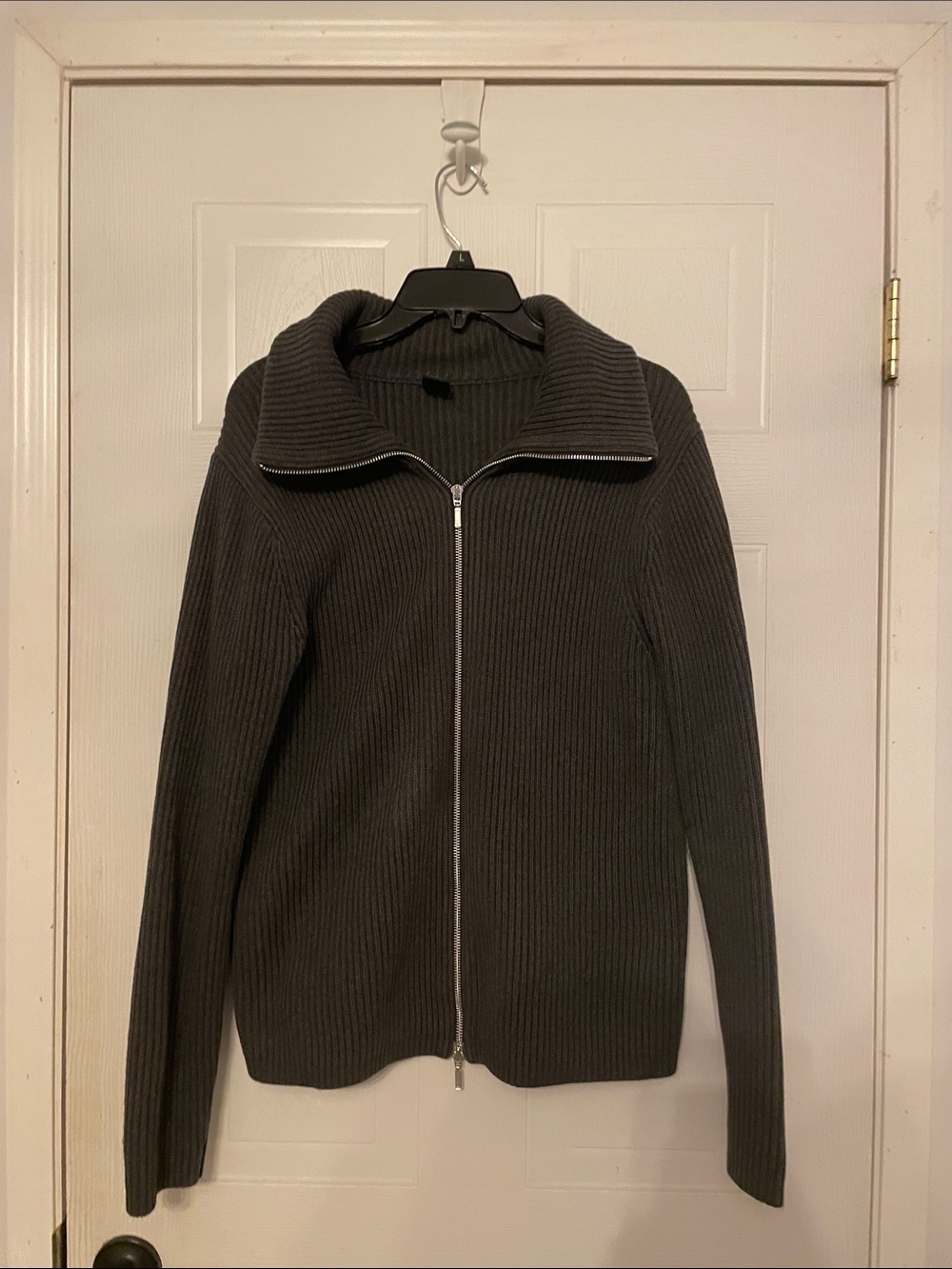 GAP Men's Charcoal Ribbed Zip-Up Sweater